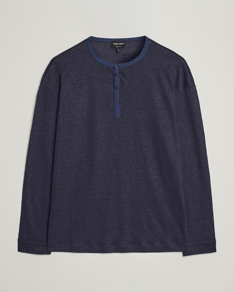 Herre | Trøjer | Giorgio Armani | Linen Henley Navy