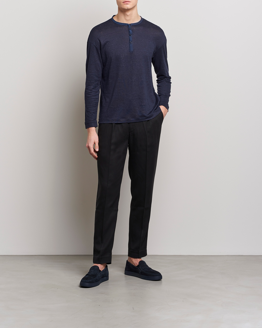 Herre | Trøjer | Giorgio Armani | Linen Henley Navy