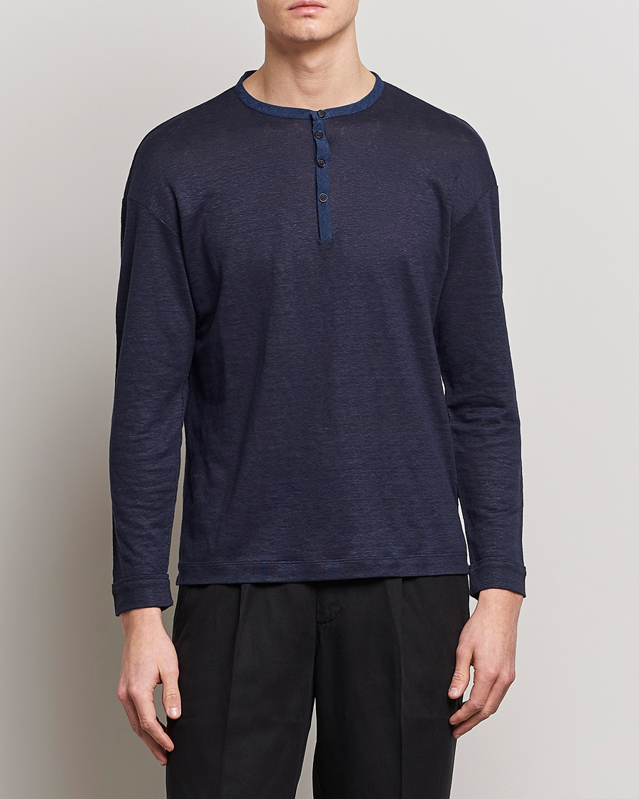 Herre | Trøjer | Giorgio Armani | Linen Henley Navy