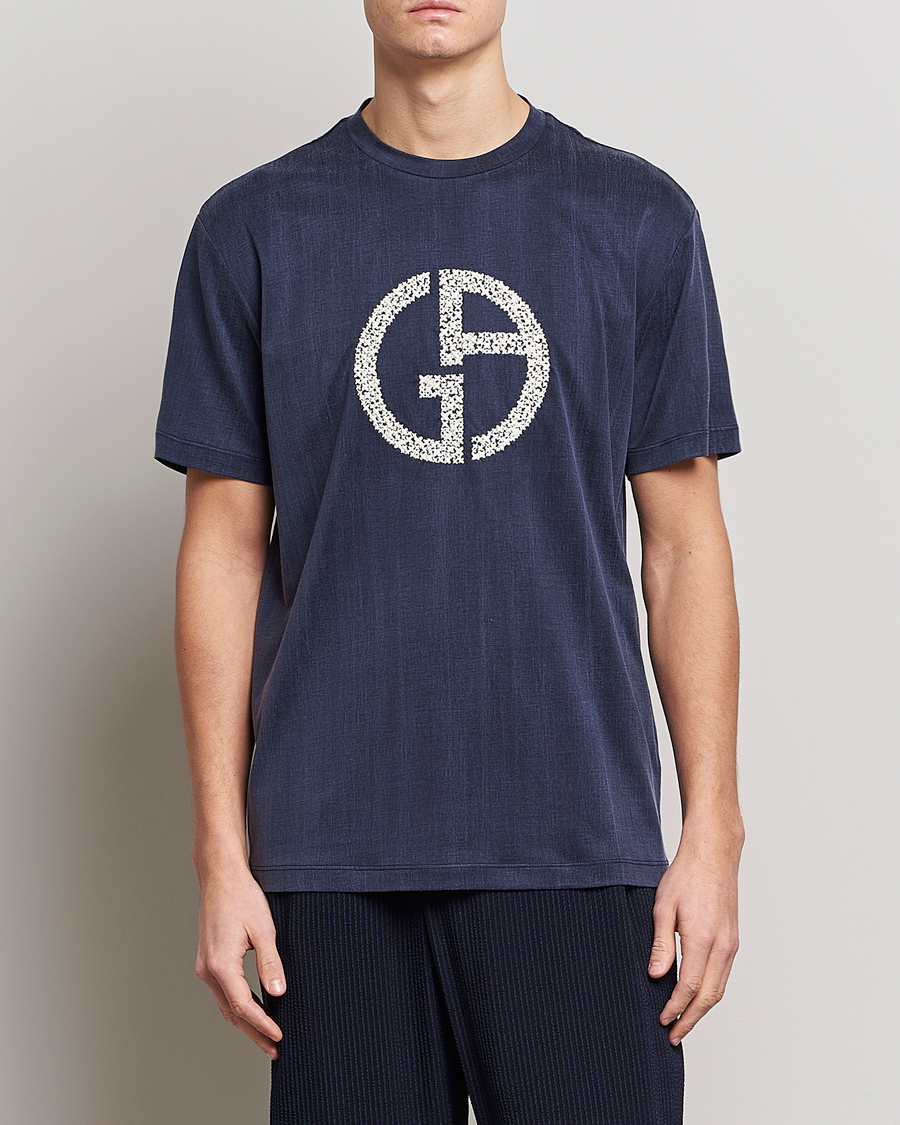 Herre | Luxury Brands | Giorgio Armani | Cupro Logo T-Shirt Navy