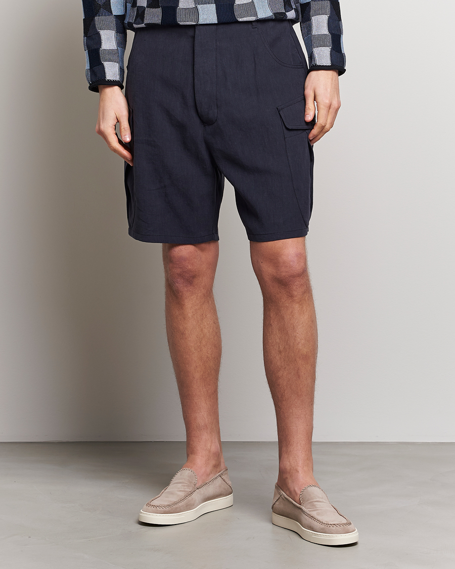 Herre | Shorts | Giorgio Armani | Linen Cargo Shorts Navy