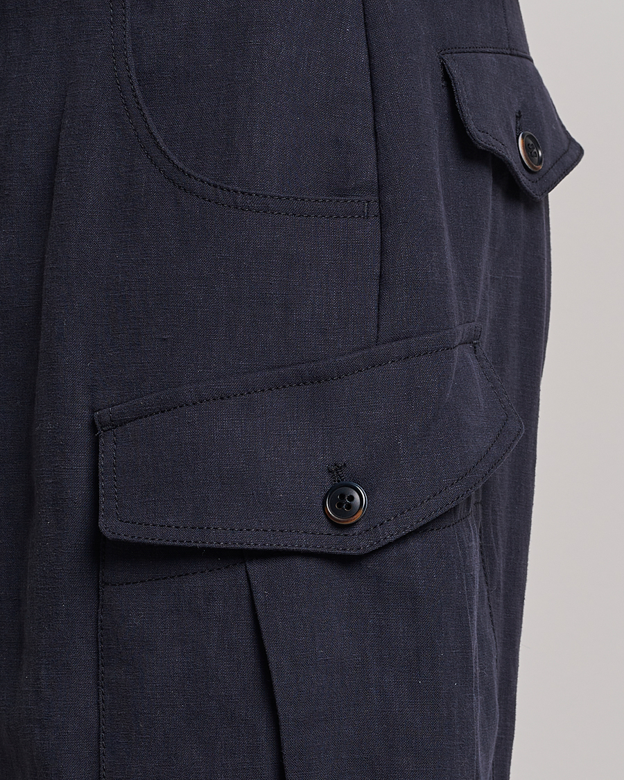 Herre | Shorts | Giorgio Armani | Linen Cargo Shorts Navy