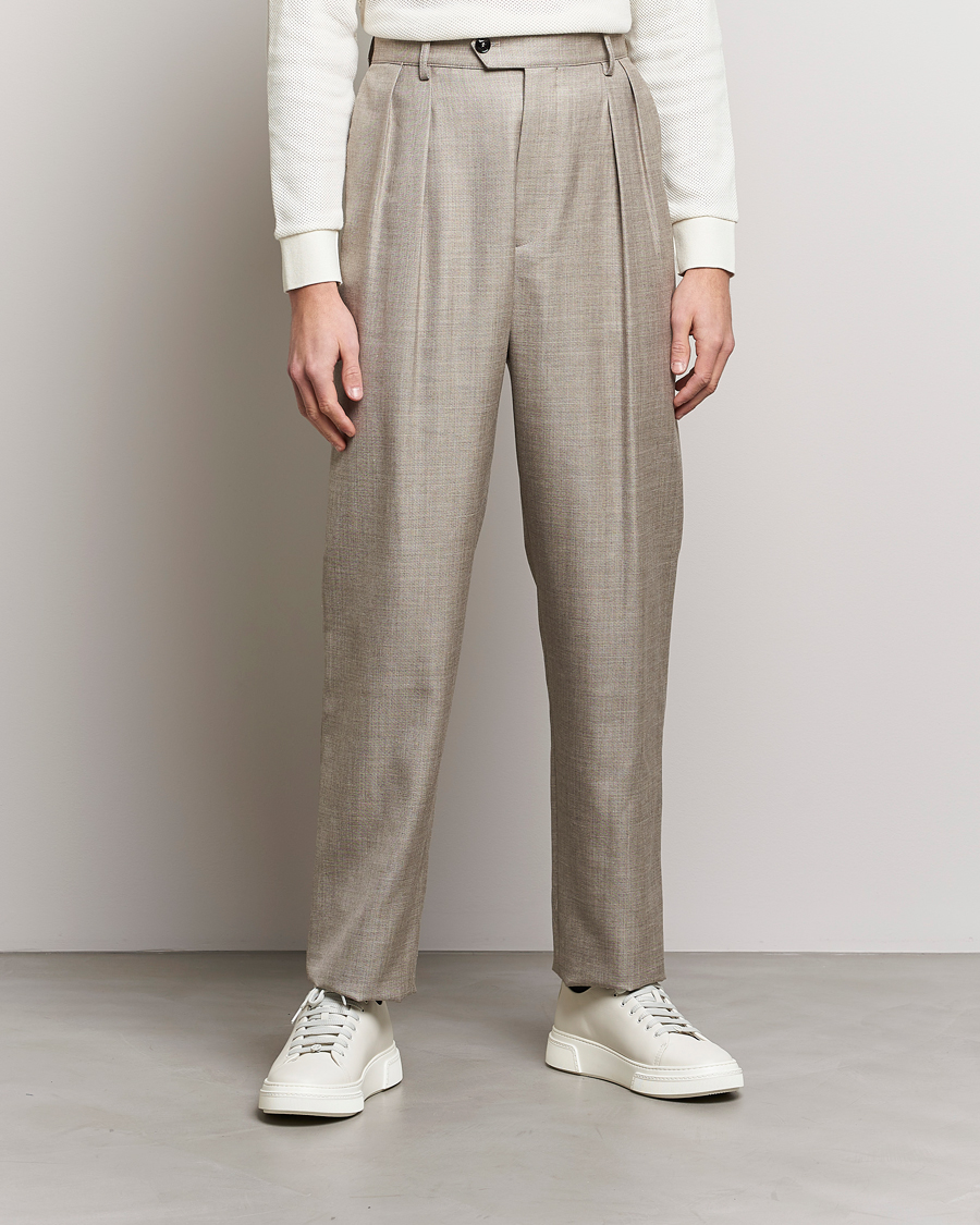 Herre | Giorgio Armani | Giorgio Armani | Pleated Wool Trousers Light Grey