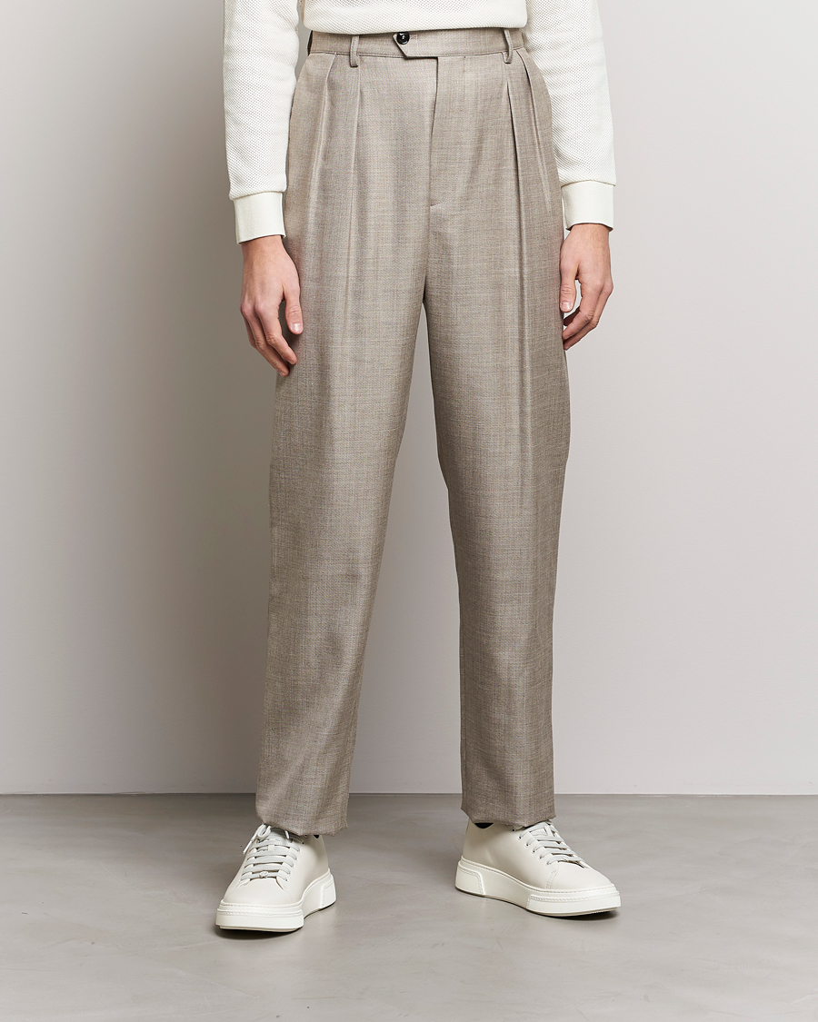 Herre | Bukser | Giorgio Armani | Pleated Wool Trousers Light Grey