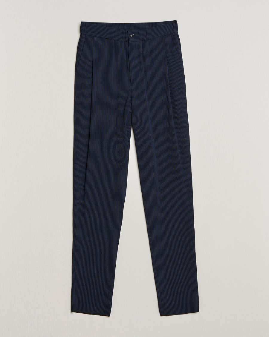 Herre | Bukser | Giorgio Armani | Pleated Seersucker Pants Navy
