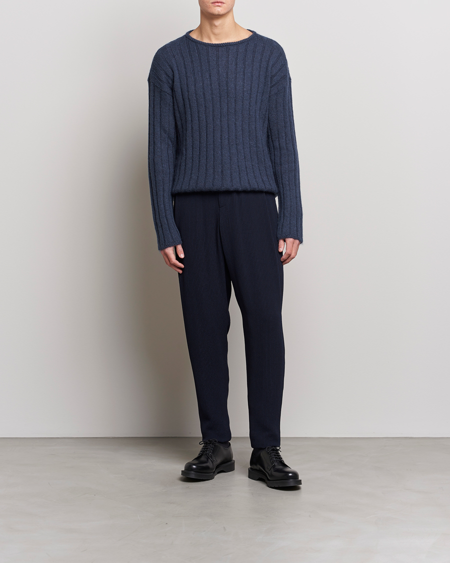 Herre | Bukser | Giorgio Armani | Pleated Seersucker Pants Navy