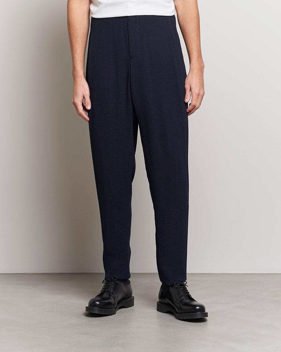 Herre | Bukser | Giorgio Armani | Pleated Seersucker Pants Navy