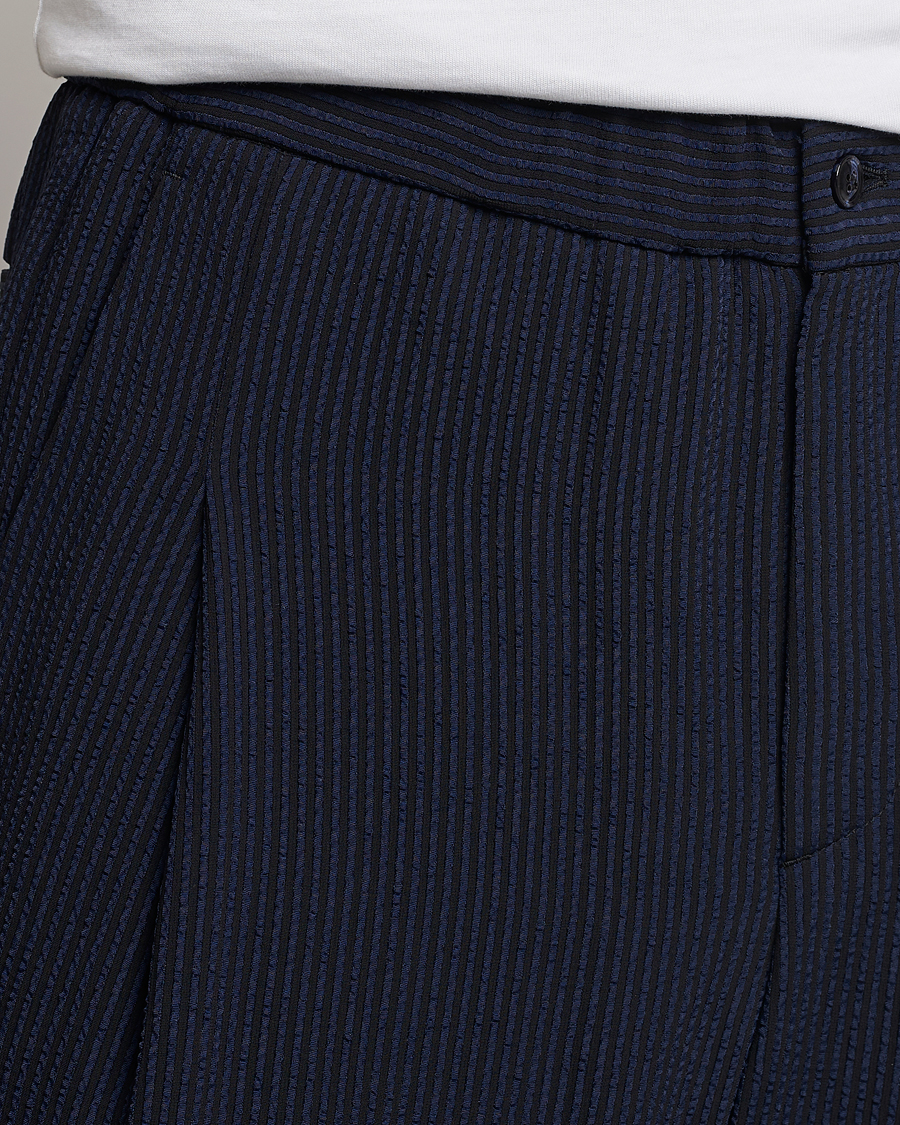 Herre | Bukser | Giorgio Armani | Pleated Seersucker Pants Navy