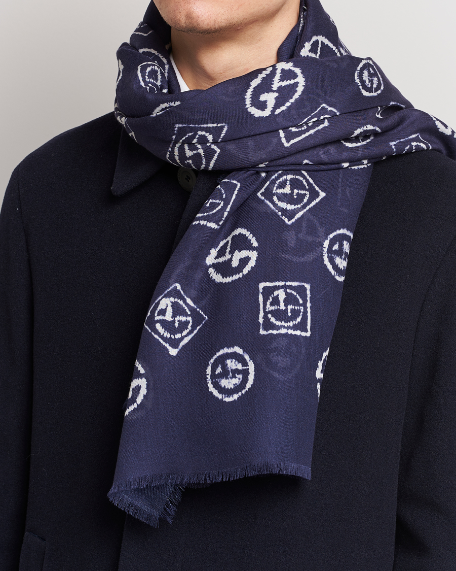 Herre | Tørklæde | Giorgio Armani | Woven Logo Scarf Navy