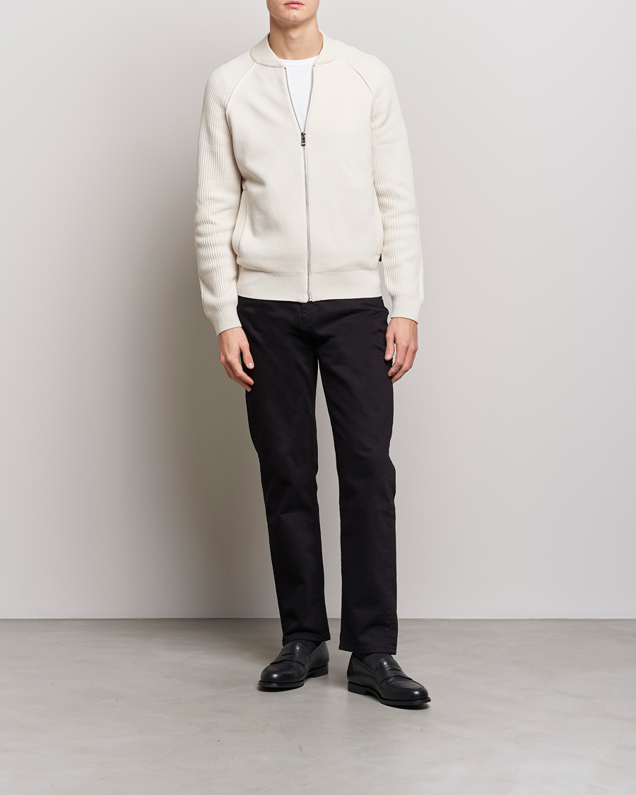 Herre | Trøjer | BOSS BLACK | Grissino Structured Knitted Full-Zip Open White