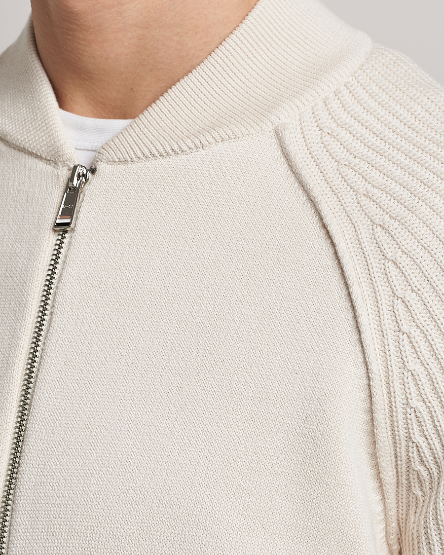Herre | Trøjer | BOSS BLACK | Grissino Structured Knitted Full-Zip Open White