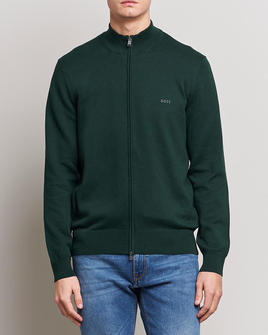 Herre | Trøjer | BOSS BLACK | Palano Knitted Full-Zip Open Green