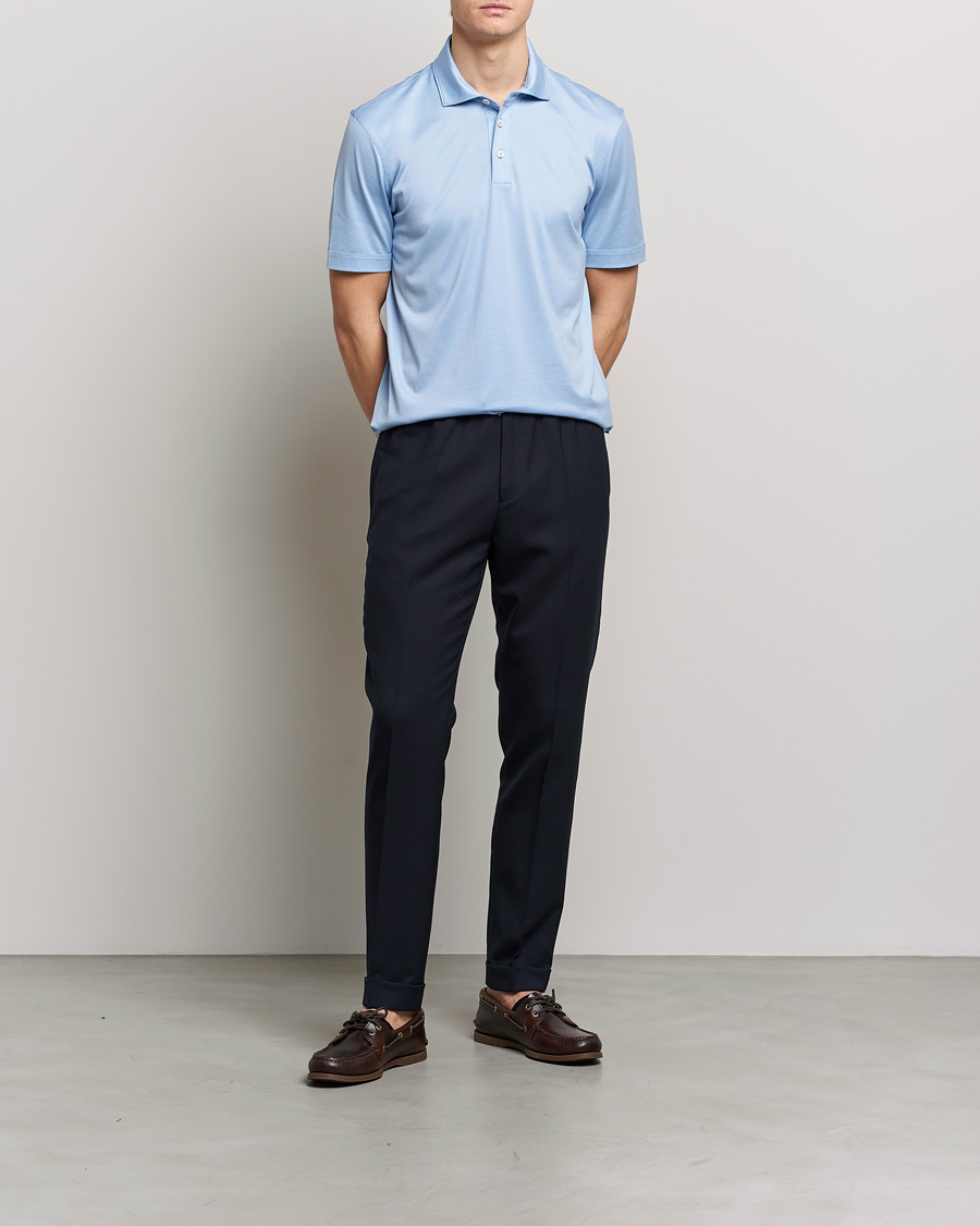 Herre | Polotrøjer | BOSS BLACK | Press Cotton/Lyocell Polo Open Blue