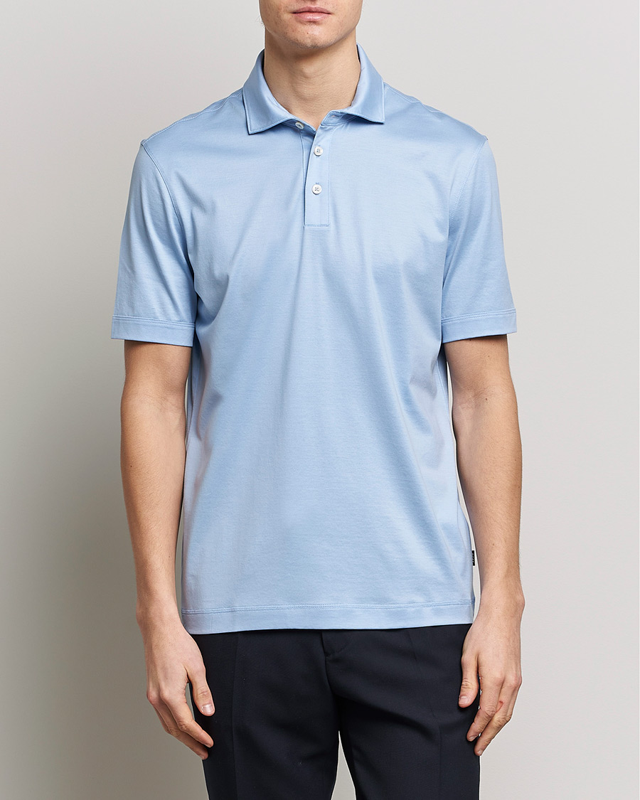 Herre | Polotrøjer | BOSS BLACK | Press Cotton/Lyocell Polo Open Blue