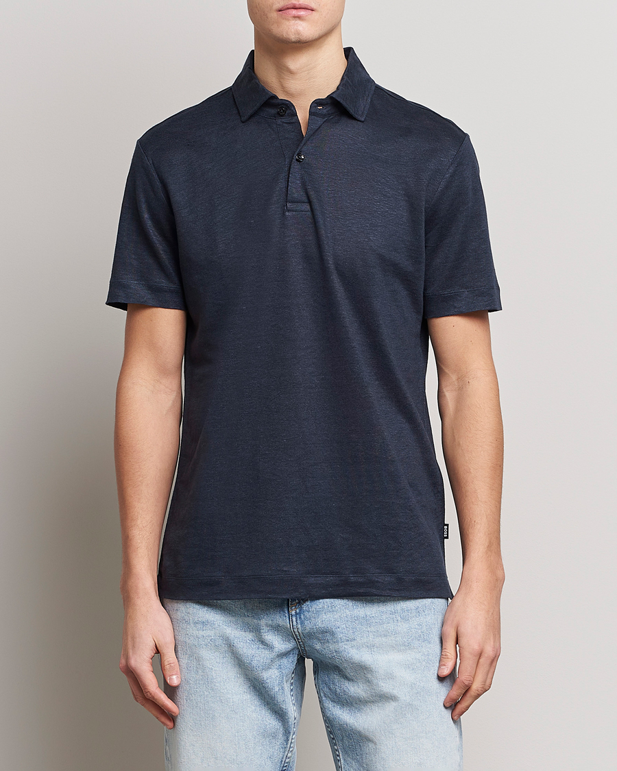 Herre |  | BOSS BLACK | Press Linen Polo Dark Blue