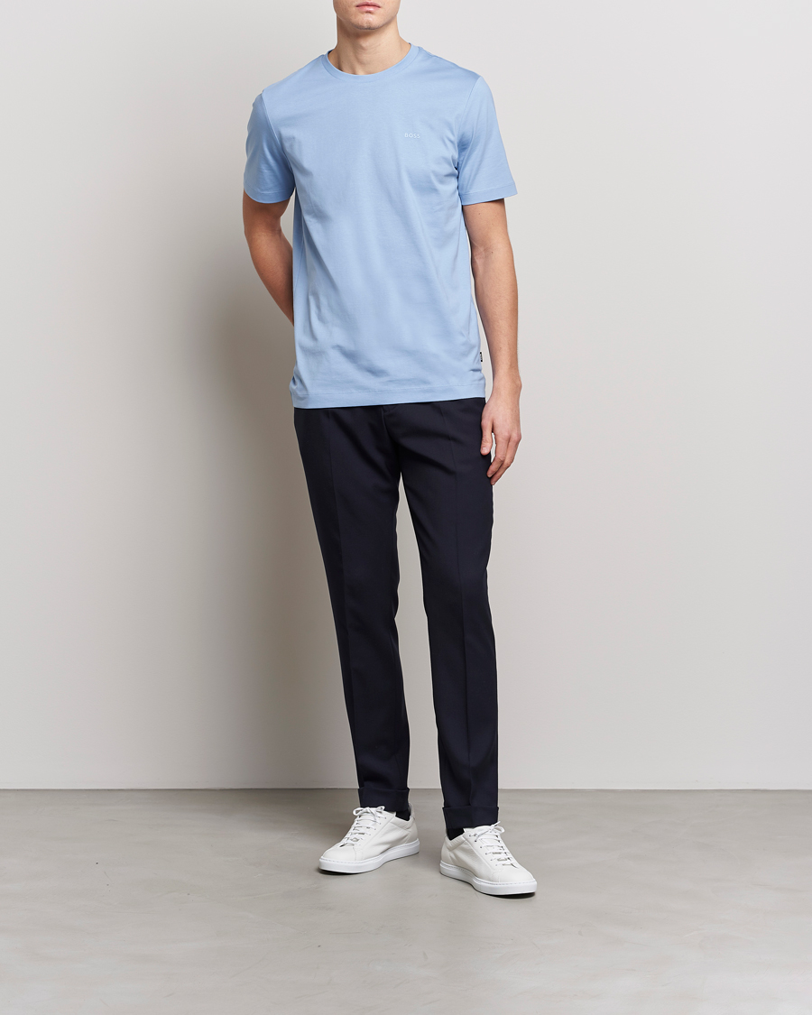 Herre | T-Shirts | BOSS BLACK | Thompson Logo Crew Neck T-Shirt Open Blue