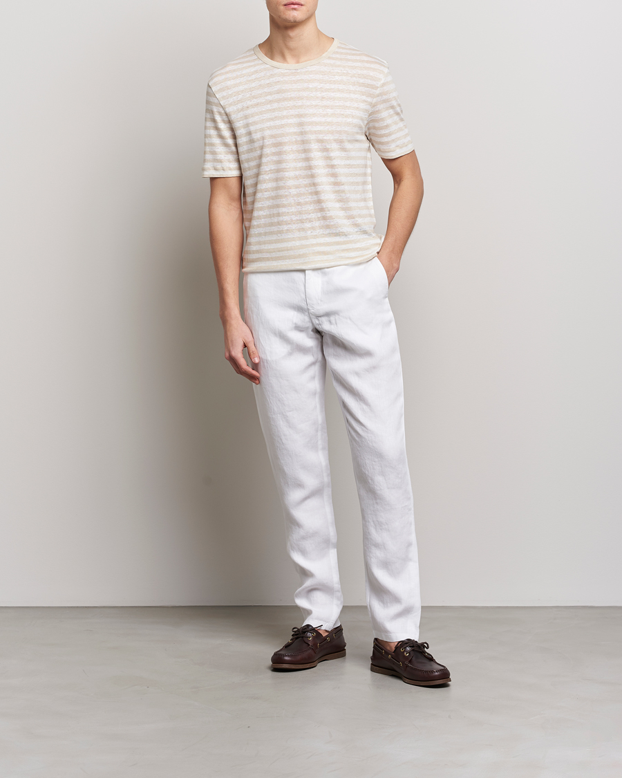 Herre | T-Shirts | BOSS BLACK | Tiburt Striped Linen Crew Neck T-Shirt Open White