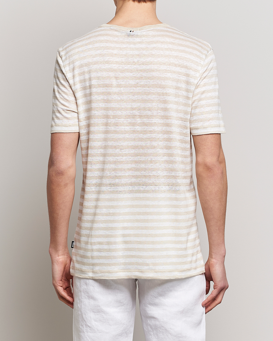 Herre | T-Shirts | BOSS BLACK | Tiburt Striped Linen Crew Neck T-Shirt Open White