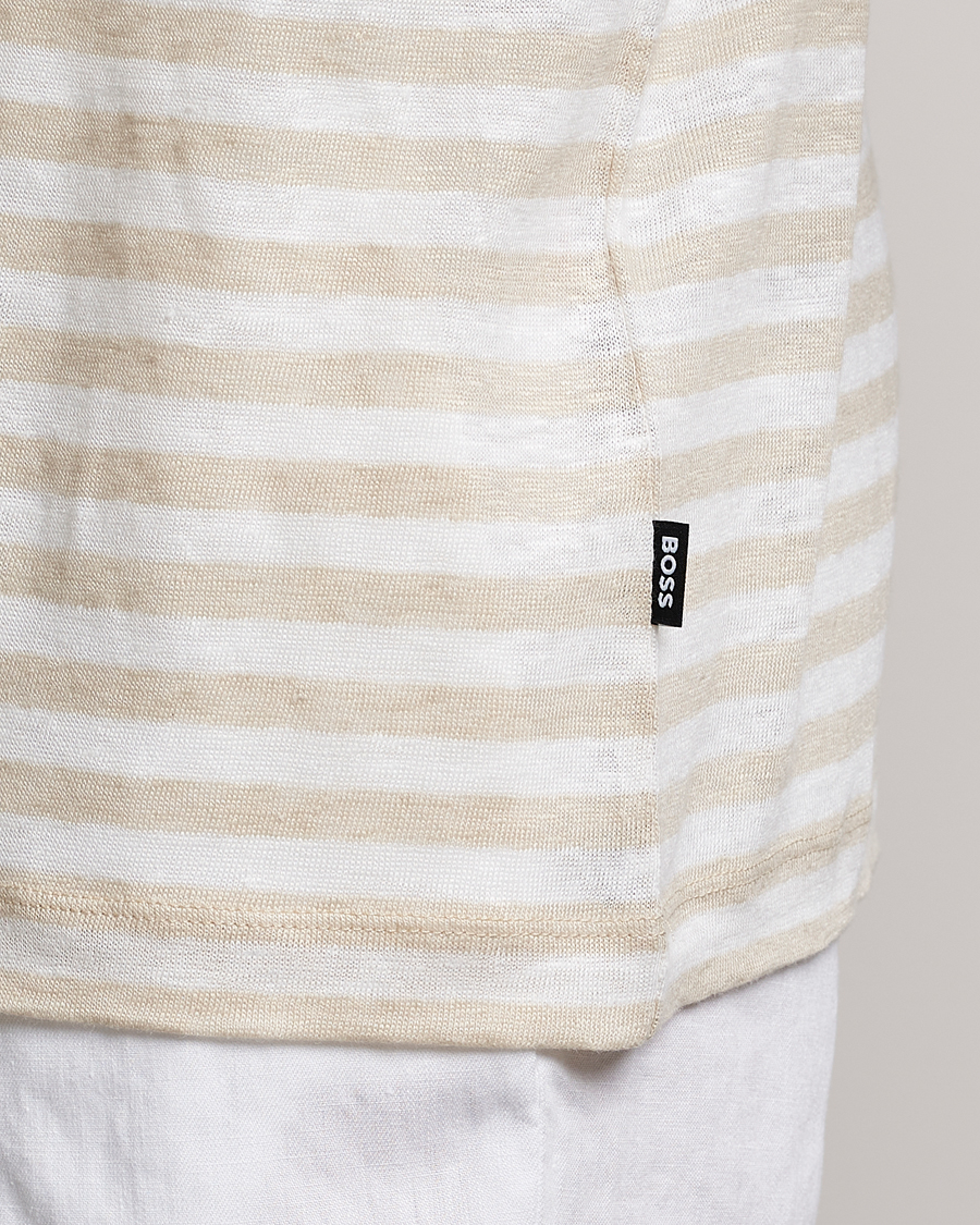 Herre | T-Shirts | BOSS BLACK | Tiburt Striped Linen Crew Neck T-Shirt Open White