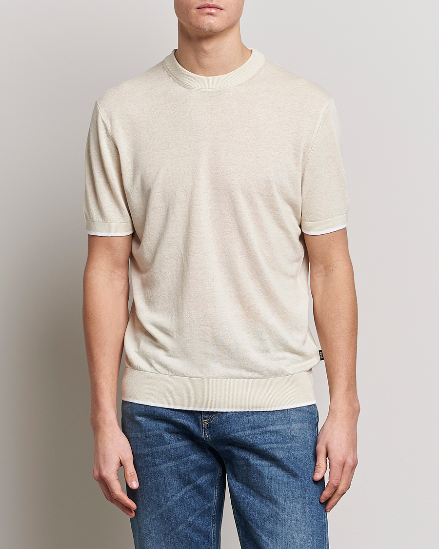 Herre | T-Shirts | BOSS BLACK | Giacco Knitted Crew Neck T-Shirt Open White