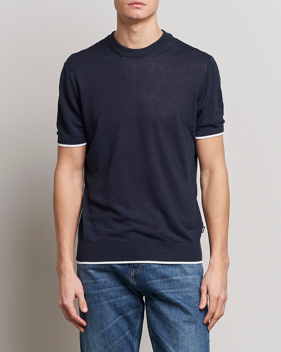 Herre |  | BOSS BLACK | Giacco Knitted Crew Neck T-Shirt Dark Blue
