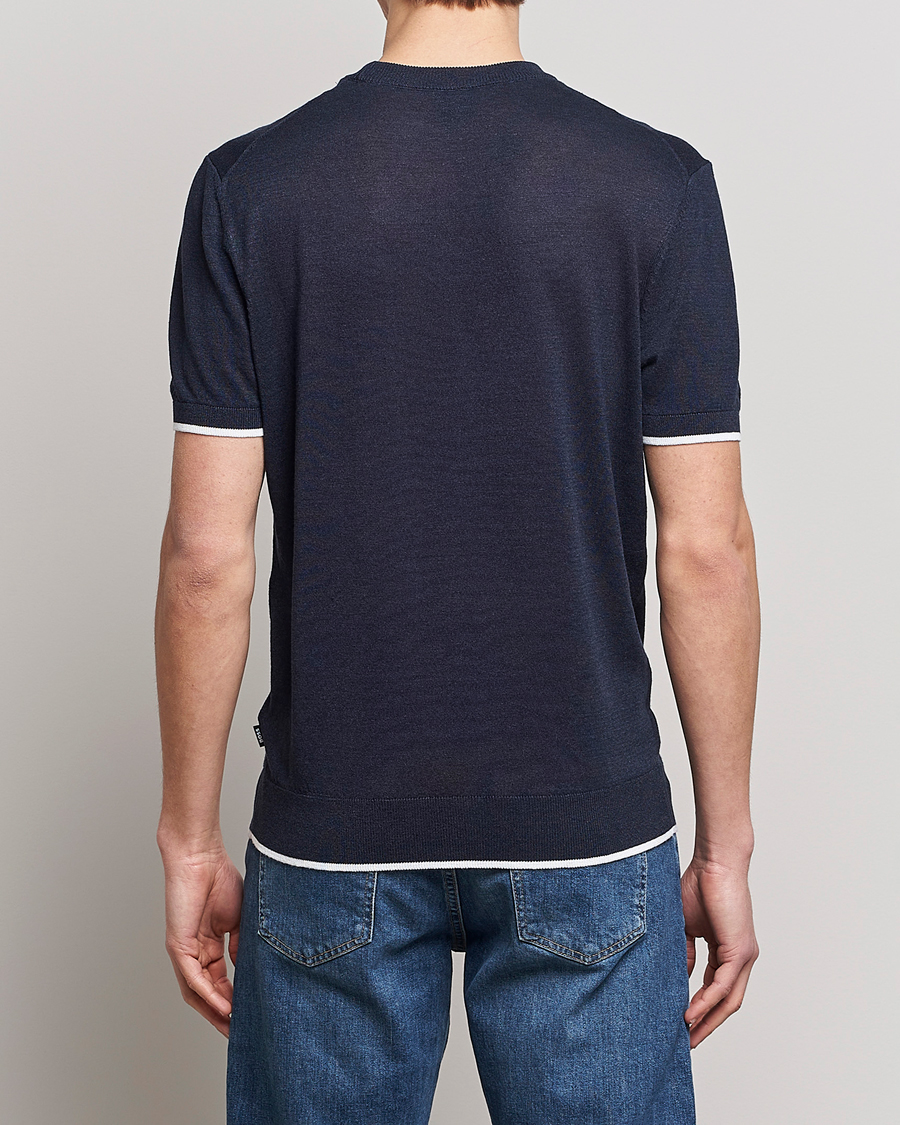 Herre | T-Shirts | BOSS BLACK | Giacco Knitted Crew Neck T-Shirt Dark Blue