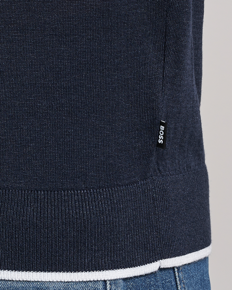 Herre | T-Shirts | BOSS BLACK | Giacco Knitted Crew Neck T-Shirt Dark Blue