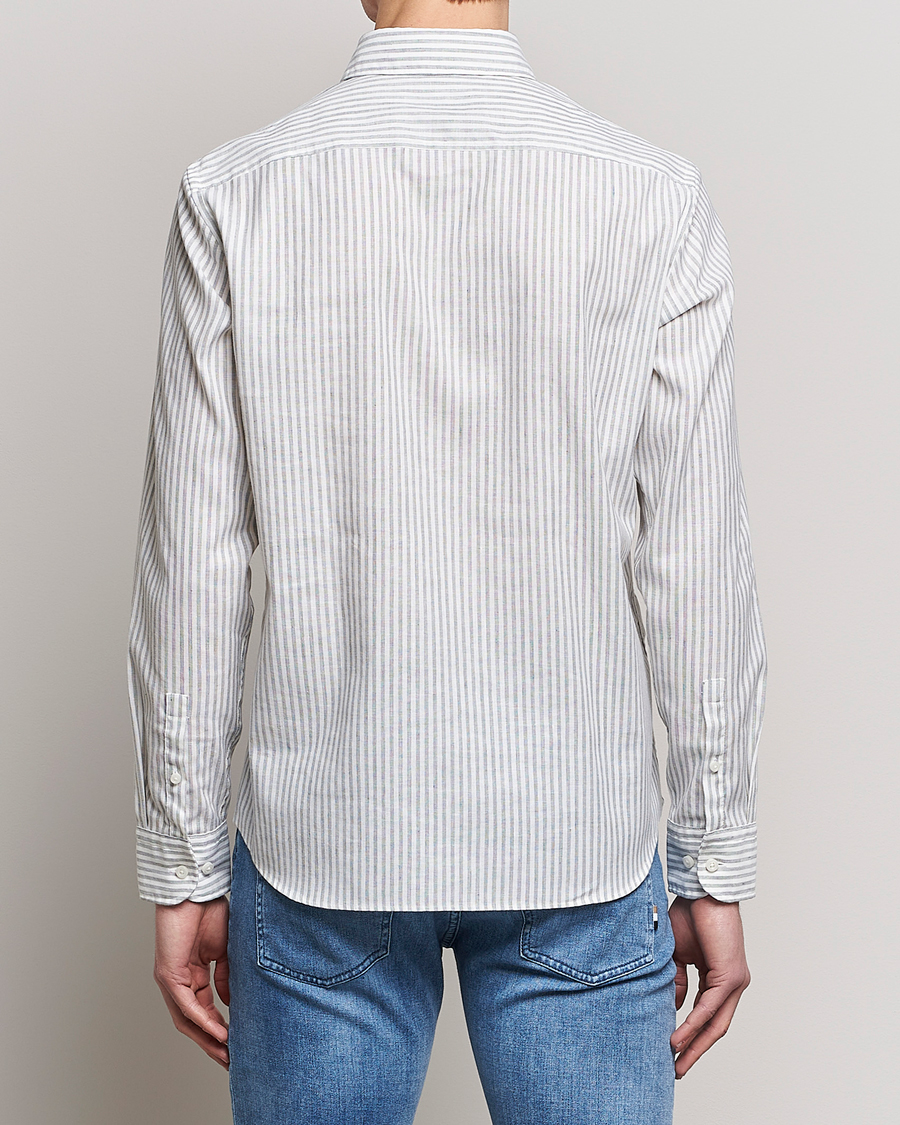 Herre | Skjorter | BOSS BLACK | Hal Cotton/Linen Striped Shirt Open Green