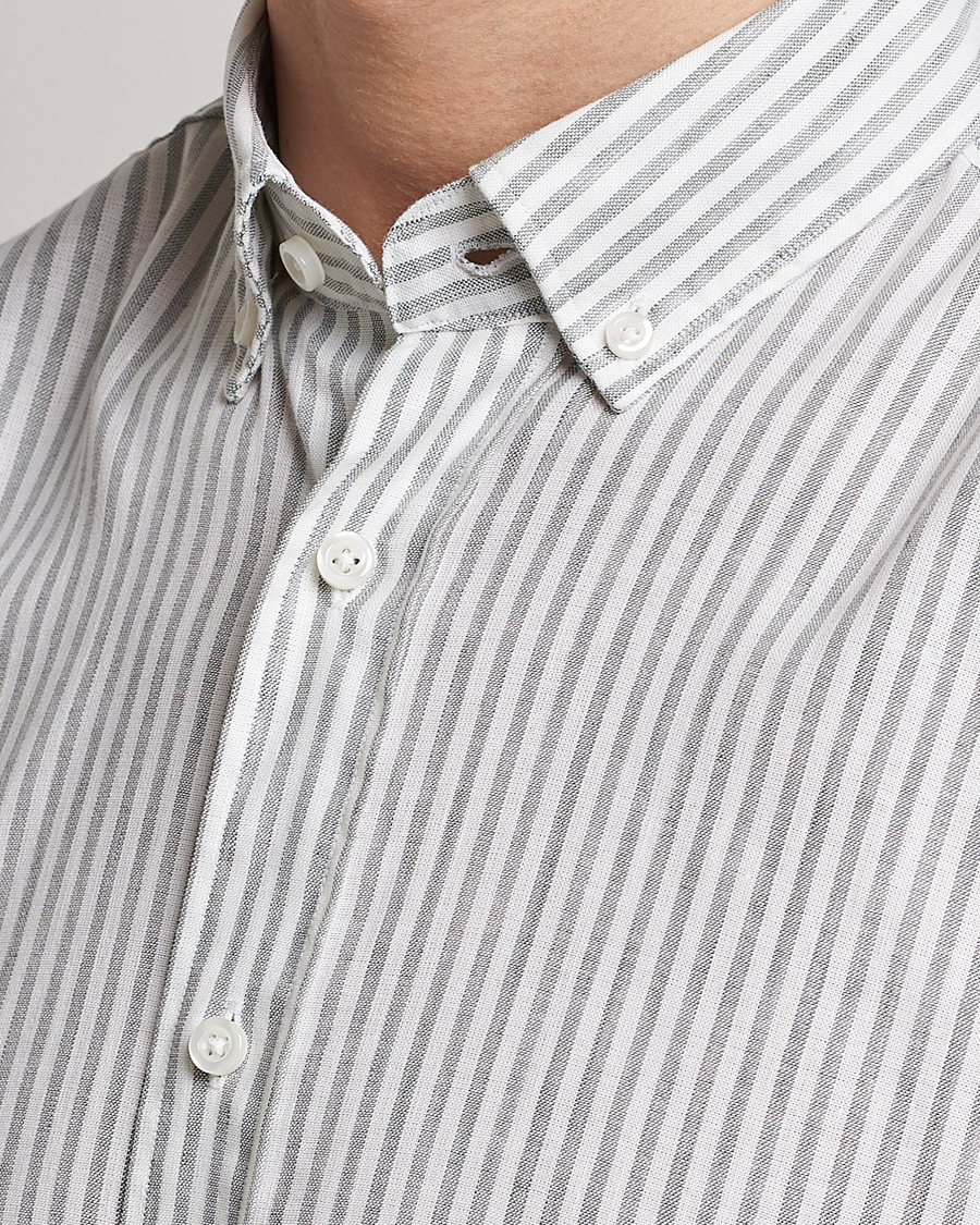 Herre | Skjorter | BOSS BLACK | Hal Cotton/Linen Striped Shirt Open Green