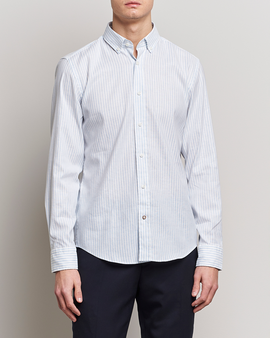 Herre | Skjorter | BOSS BLACK | Hal Cotton/Linen Striped Shirt Pastel Blue