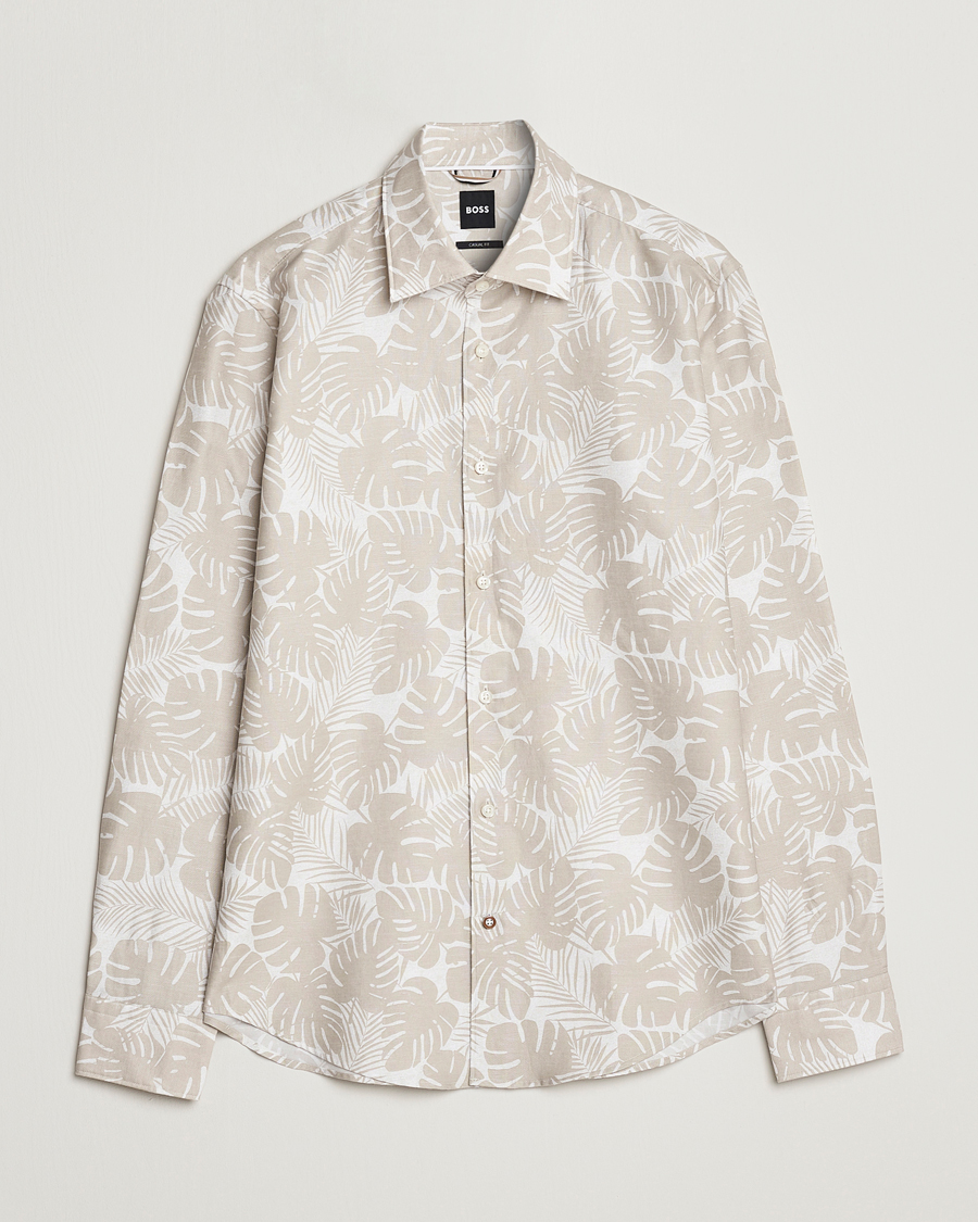 Herre | Skjorter | BOSS BLACK | Hal Cotton/Linen Flower Shirt Light Beige