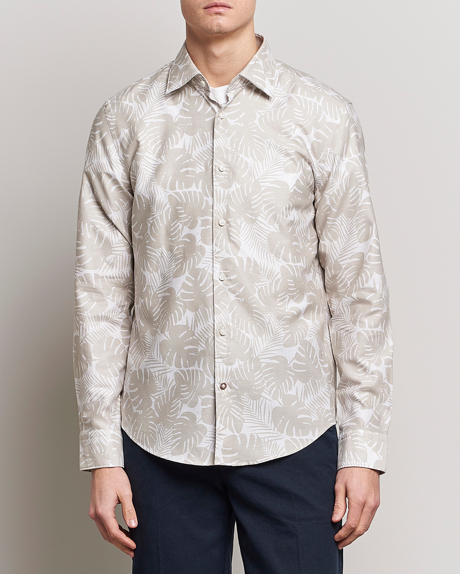 Herre | Casualskjorter | BOSS BLACK | Hal Cotton/Linen Flower Shirt Light Beige