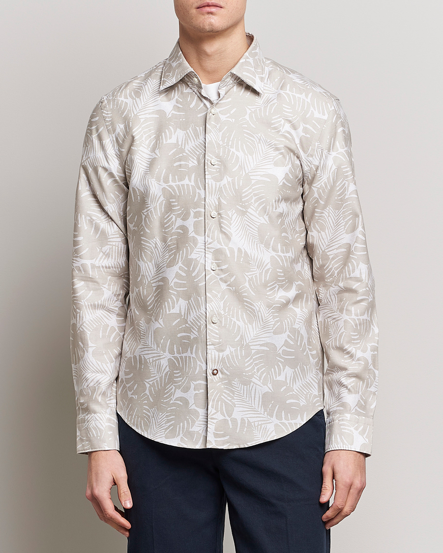 Herre | Skjorter | BOSS BLACK | Hal Cotton/Linen Flower Shirt Light Beige