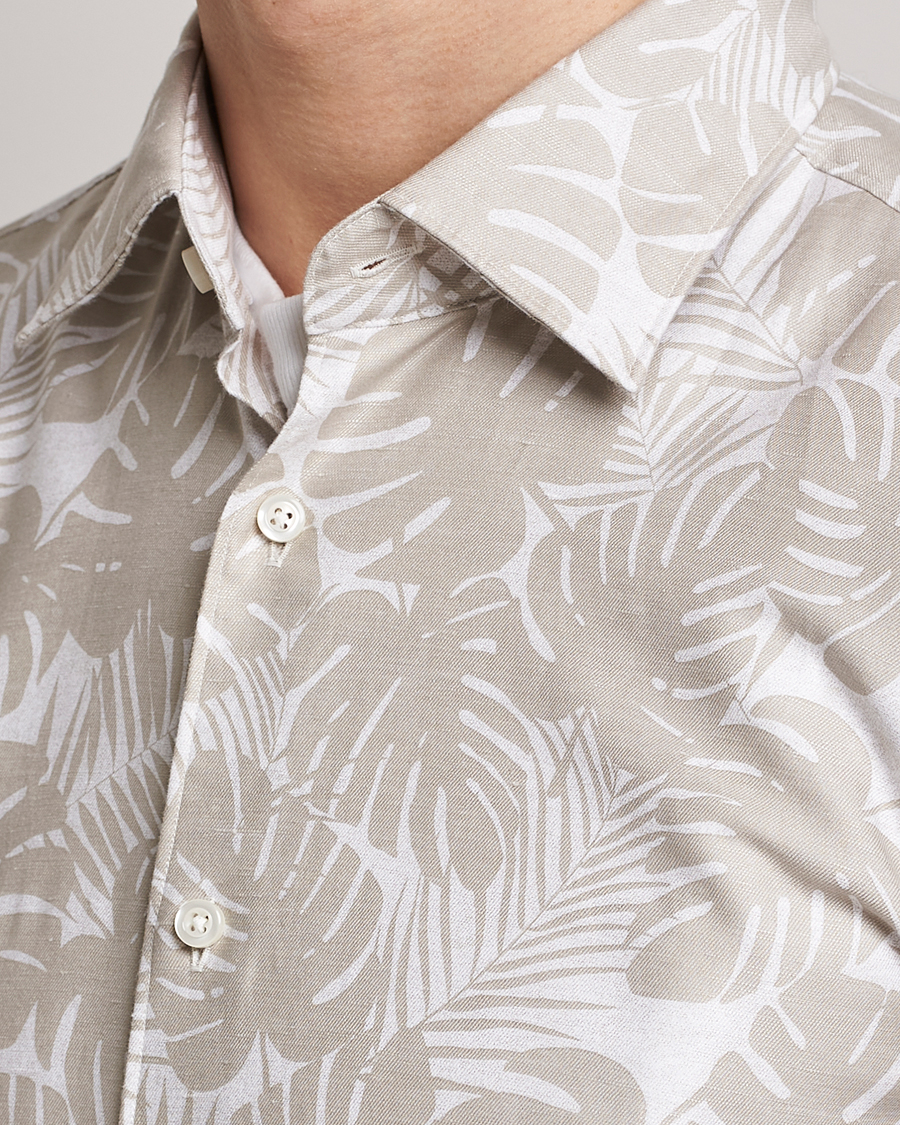 Herre | Skjorter | BOSS BLACK | Hal Cotton/Linen Flower Shirt Light Beige