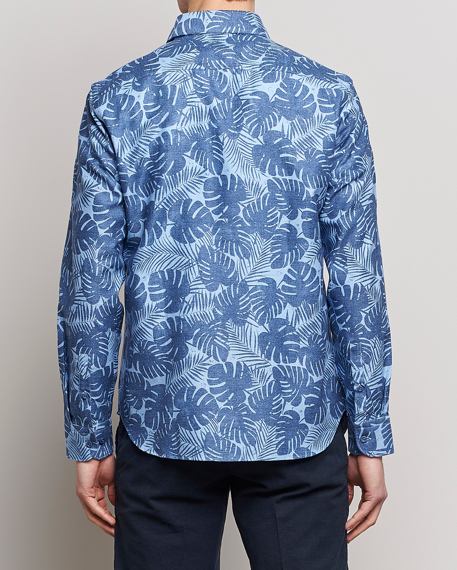 Herre | Skjorter | BOSS BLACK | Hal Cotton/Linen Flower Shirt Open Blue