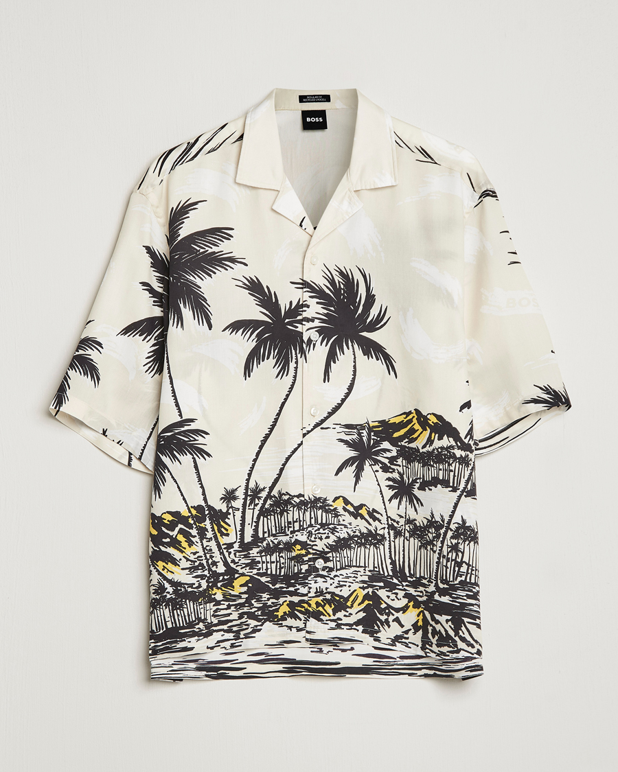 Herre | Skjorter | BOSS BLACK | Lars Printed Resort Collar Shirt Open White