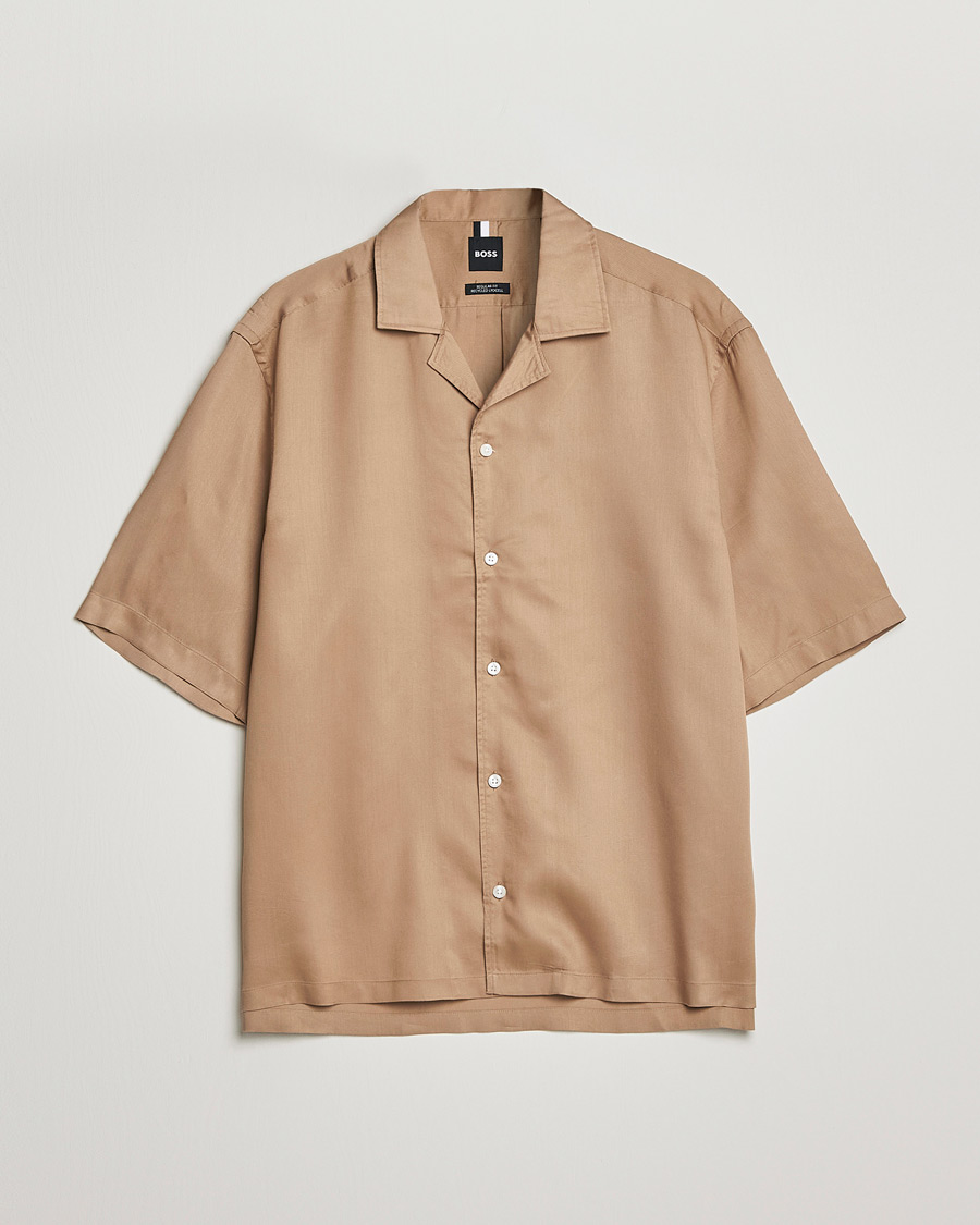 Herre | Skjorter | BOSS BLACK | Lars Resort Collar Short Sleeve Medium Beige