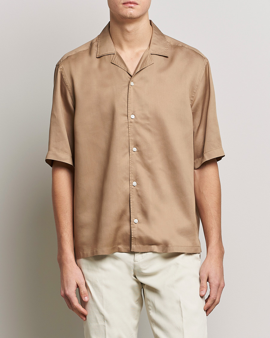 Herre | Skjorter | BOSS BLACK | Lars Resort Collar Short Sleeve Medium Beige