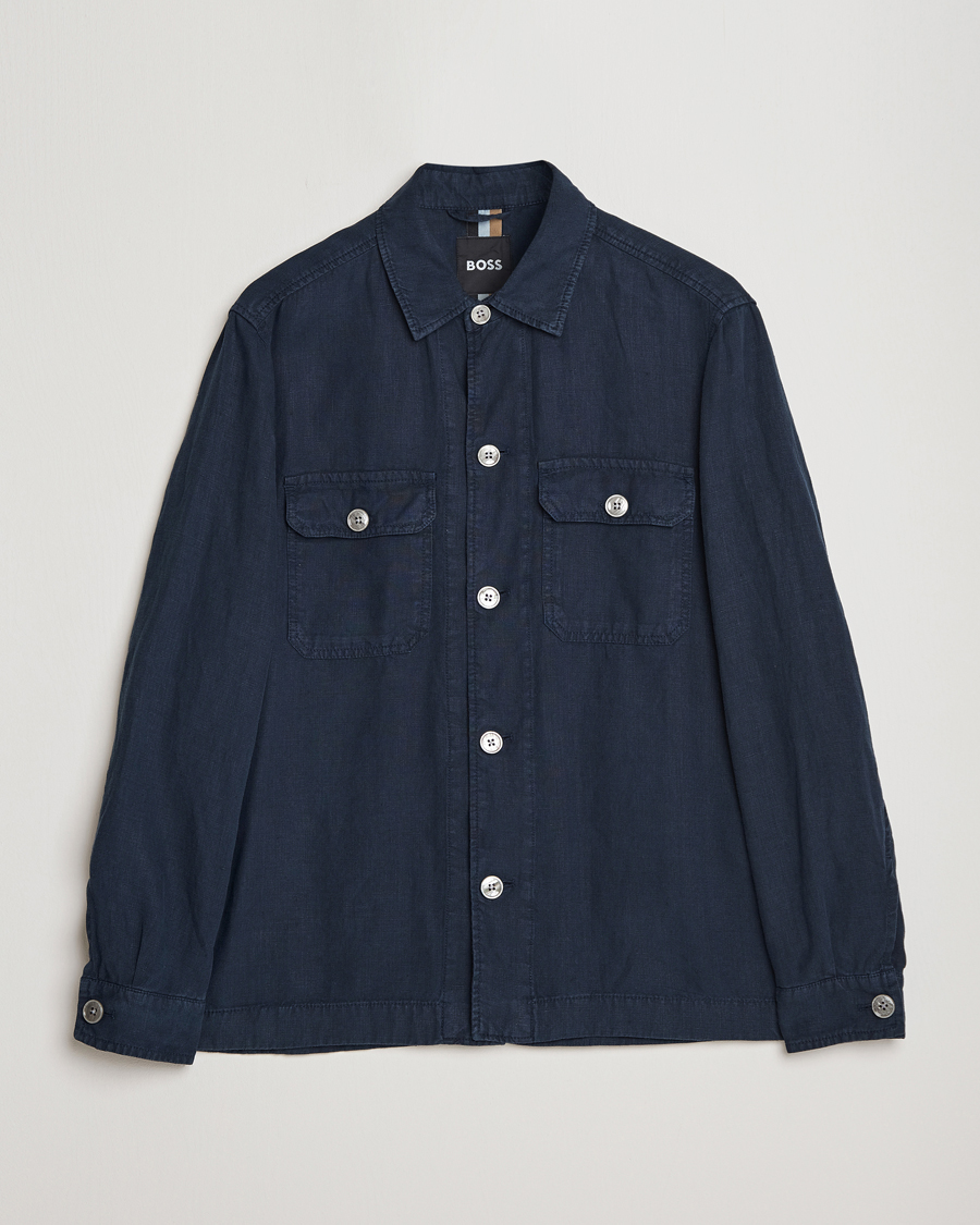 Herre | Skjorter | BOSS BLACK | Carper Linen Overshirt Dark Blue