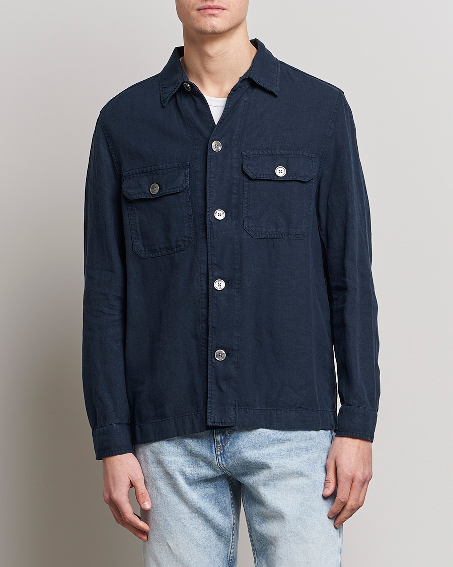 Herre | Shirt Jackets | BOSS BLACK | Carper Linen Overshirt Dark Blue
