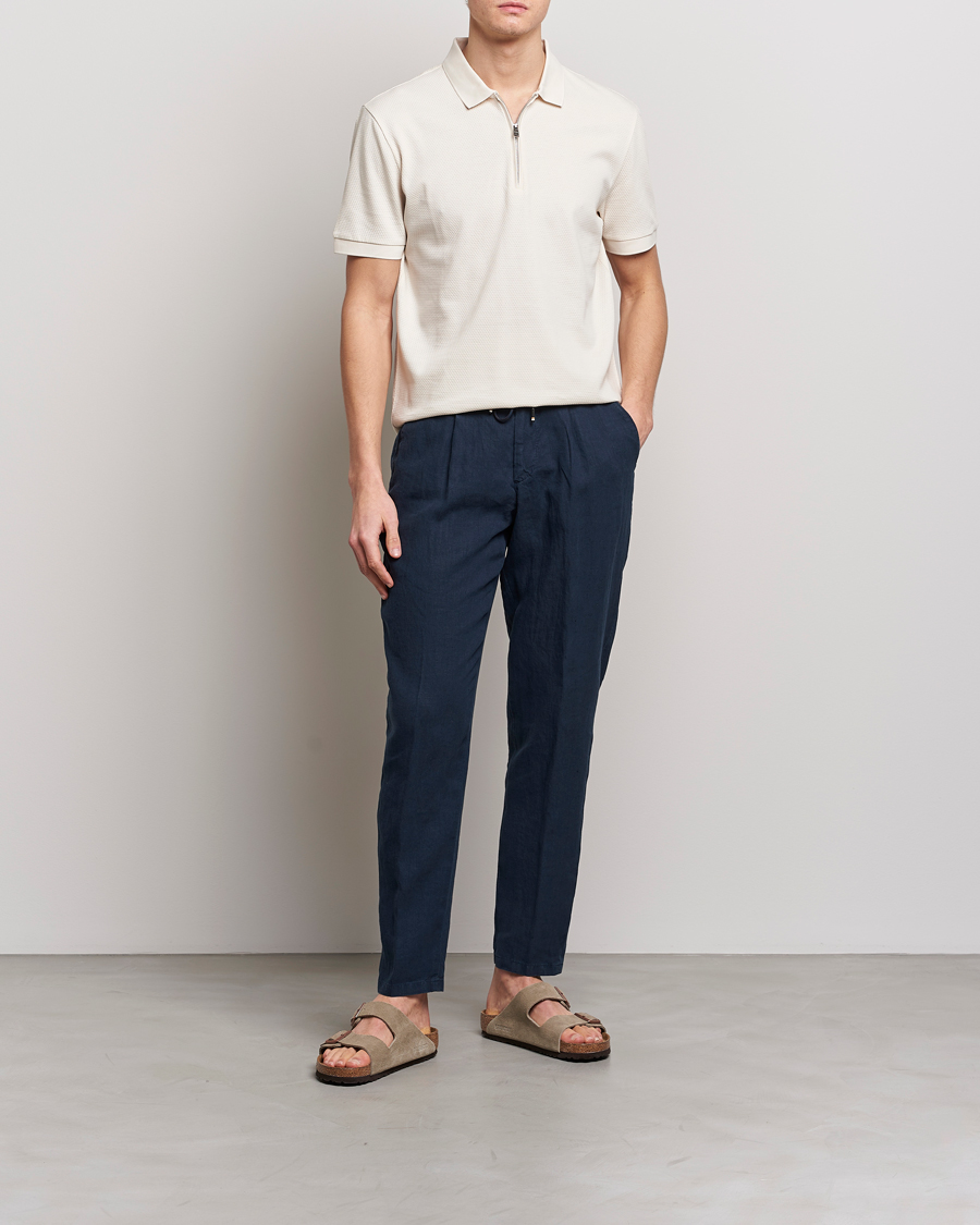 Herre | Bukser | BOSS BLACK | Genius Pleated Linen Drawstring Trousers Dark Blue