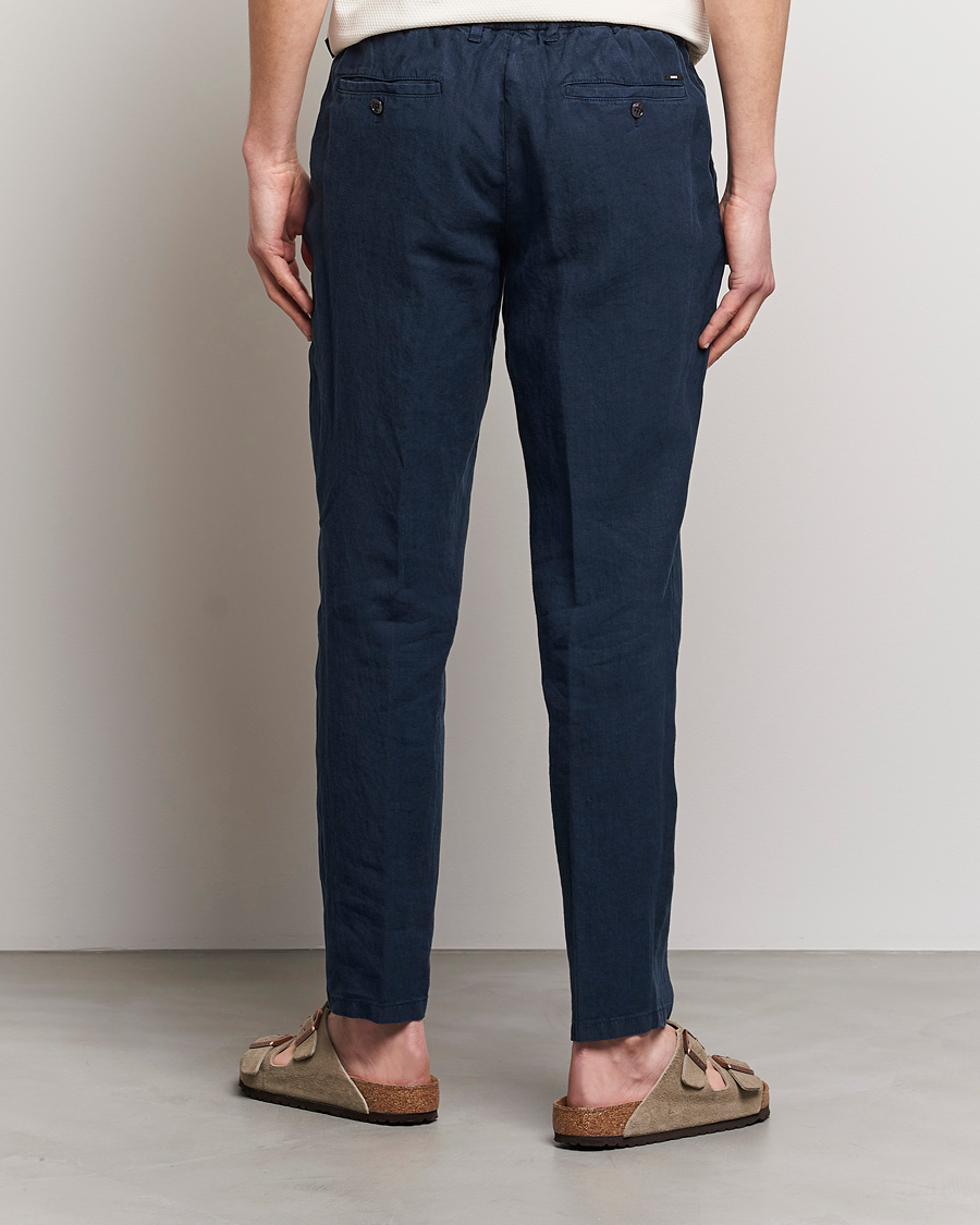 Herre | Bukser | BOSS BLACK | Genius Pleated Linen Drawstring Trousers Dark Blue