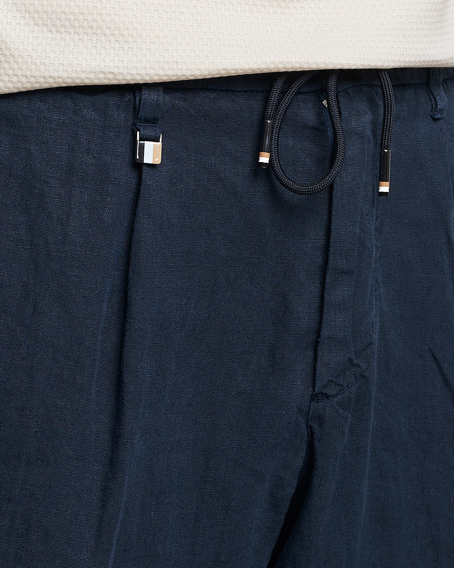 Herre | Bukser | BOSS BLACK | Genius Pleated Linen Drawstring Trousers Dark Blue