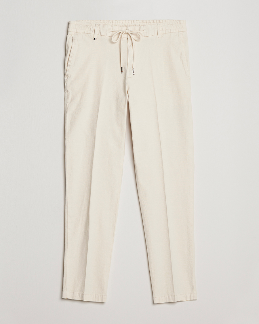 Herre | Bukser | BOSS BLACK | Kane Cotton/Linen Drawstring Trousers Open White