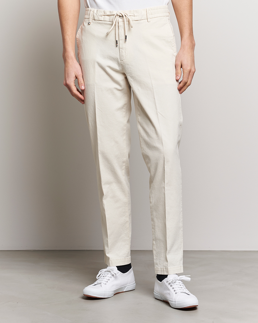 Herre | Bukser | BOSS BLACK | Kane Cotton/Linen Drawstring Trousers Open White