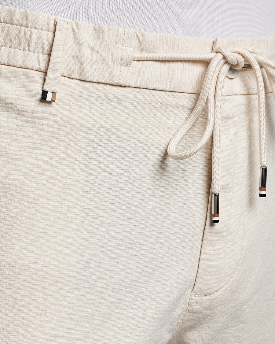 Herre | Bukser | BOSS BLACK | Kane Cotton/Linen Drawstring Trousers Open White