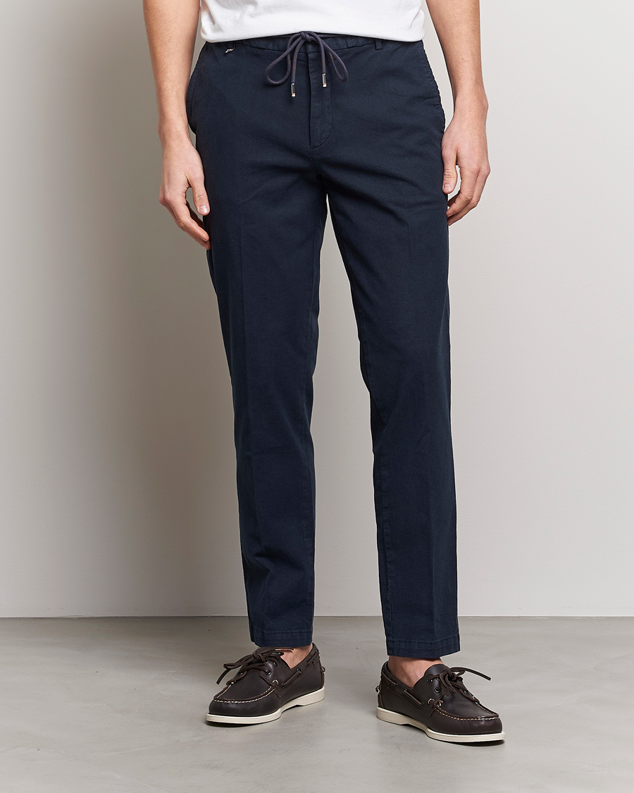 Herre | Bukser | BOSS BLACK | Kane Cotton/Linen Drawstring Trousers Dark Blue