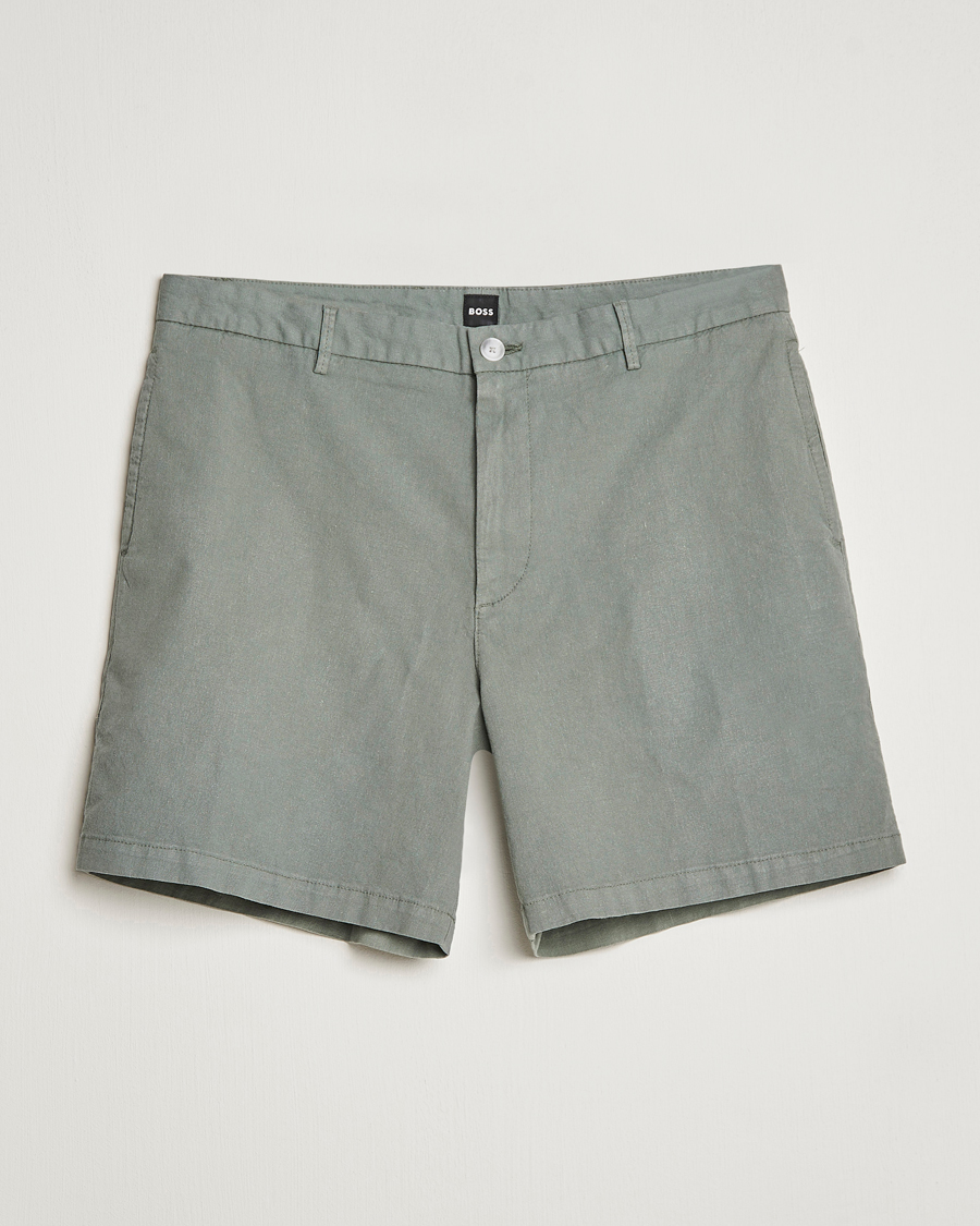 Herre | Shorts | BOSS BLACK | Karlos Cotton/Linen Shorts Open Green