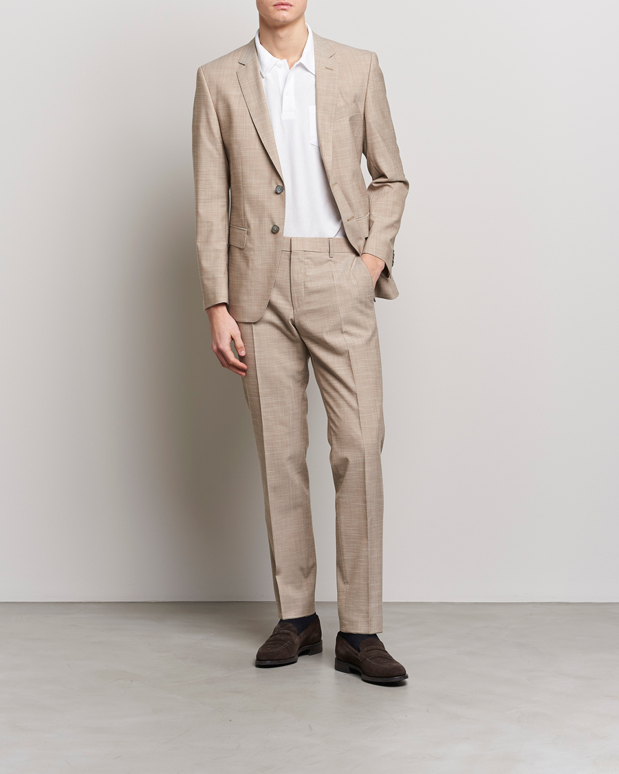 Herre | Bukser | BOSS BLACK | Genius Wool/Cotton Pleated Trousers Light Beige