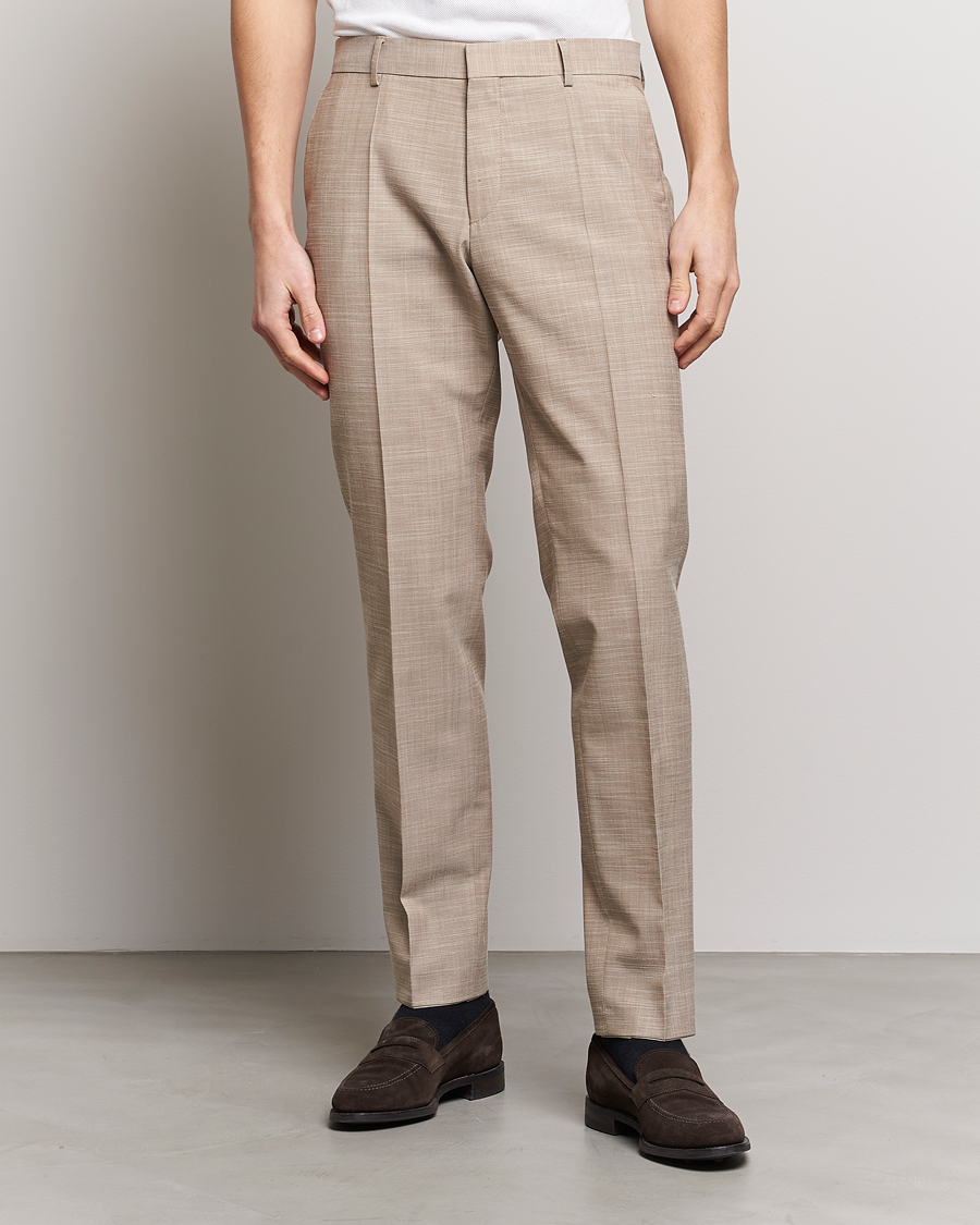 Herre | Bukser | BOSS BLACK | Genius Wool/Cotton Pleated Trousers Light Beige
